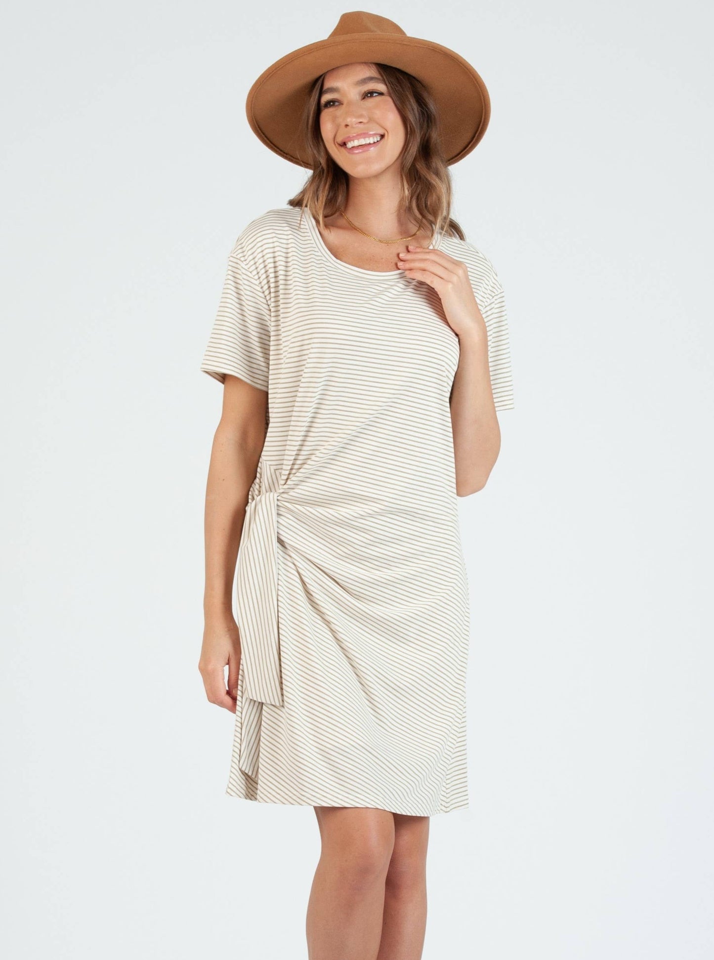 MERRILL MINI STRIPED DRESS-KHAKI/WHT STRIPE