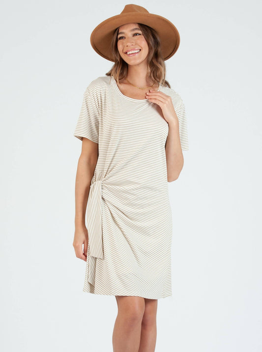 MERRILL MINI STRIPED DRESS-KHAKI/WHT STRIPE