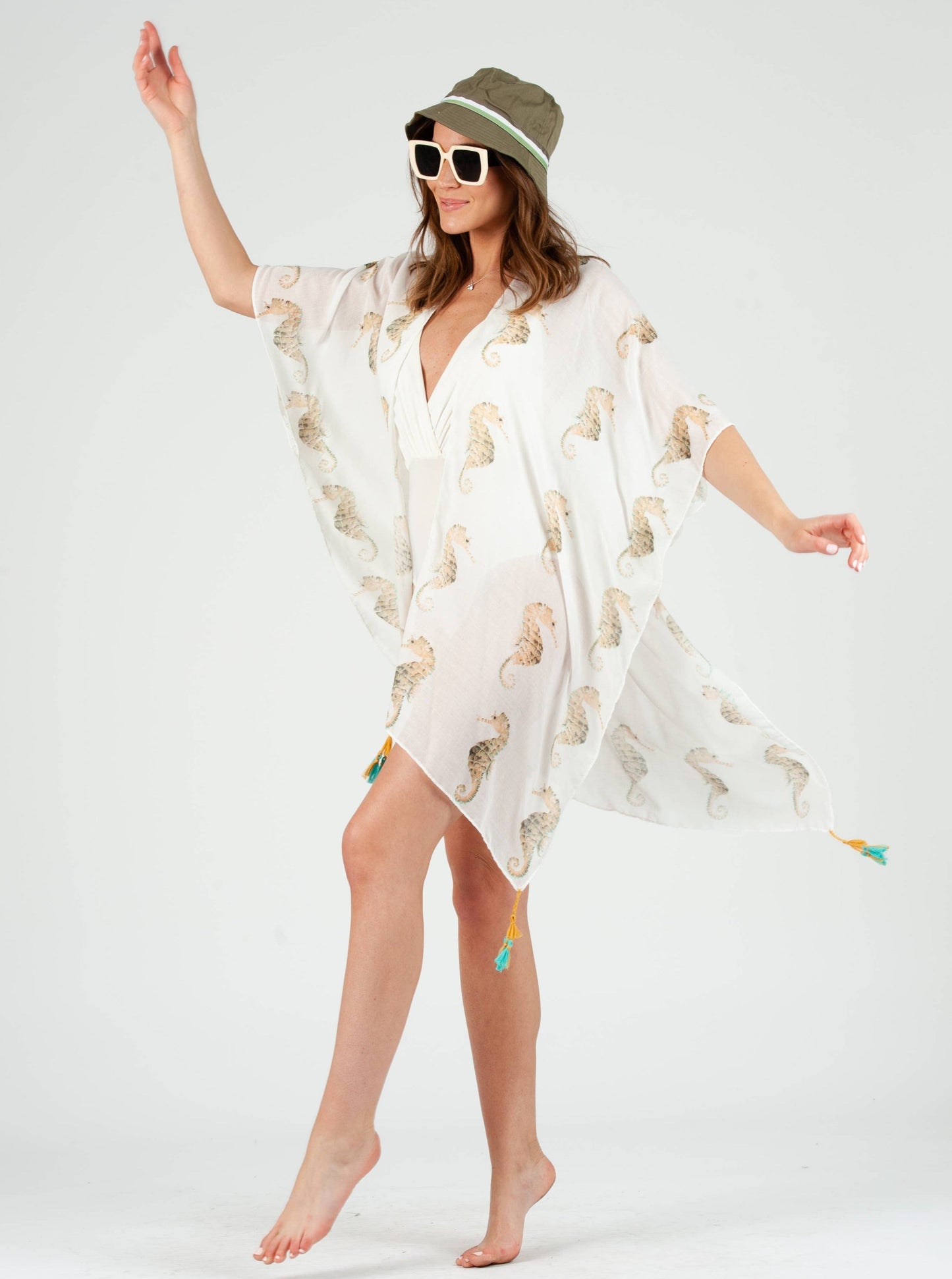 SEAHORSE PRINTED KIMONO-MUSTARD