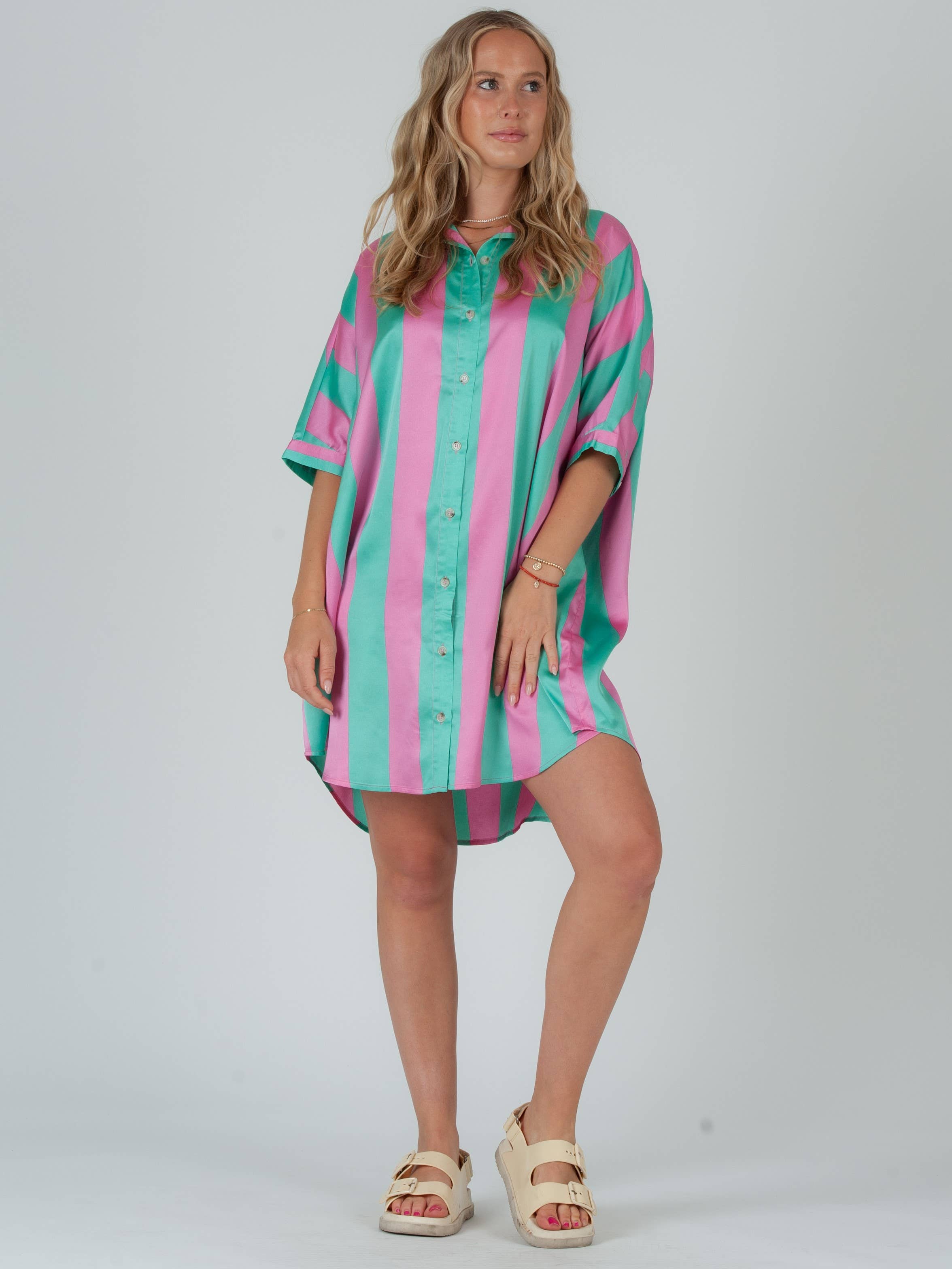 multicolor striped shirt dress Vertical Rainbow Stripe Dress | Jodifl