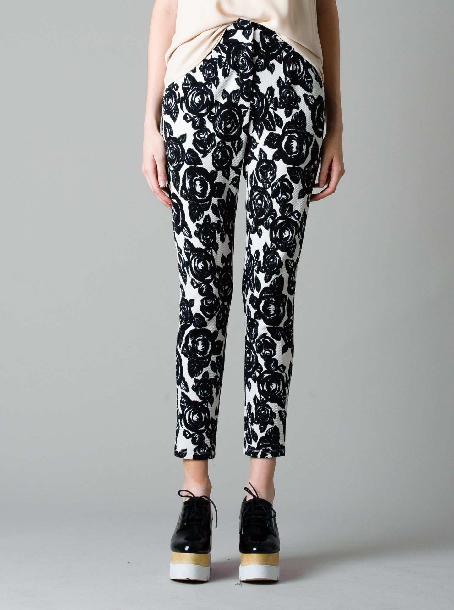 PRINTED ROSE PANTS-OFF WHT BLK