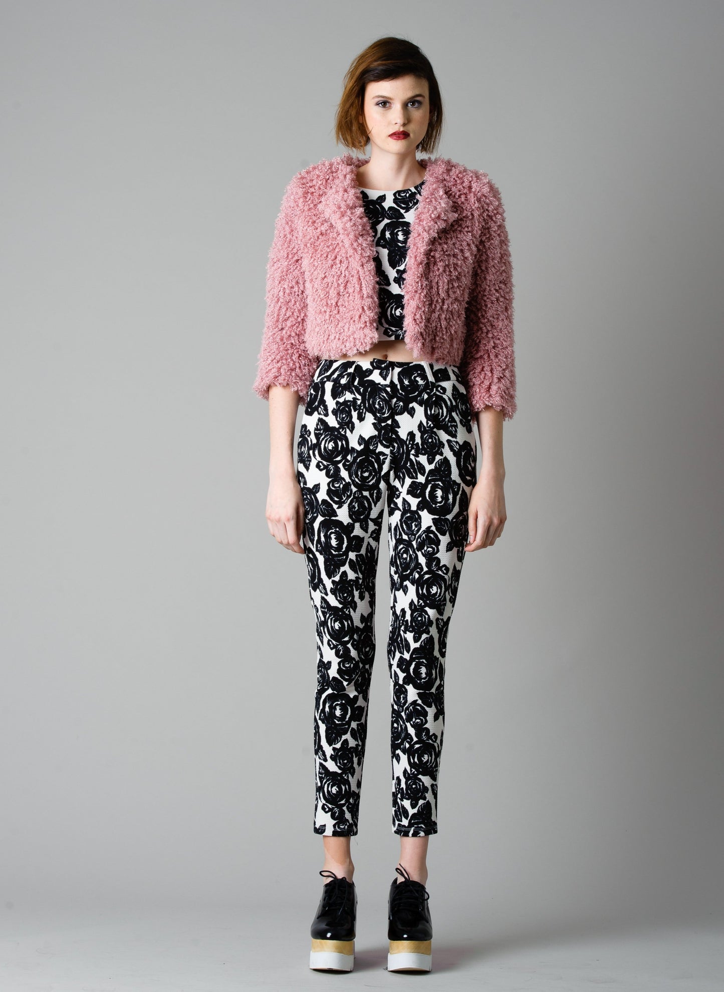 PRINTED ROSE PANTS-OFF WHT BLK