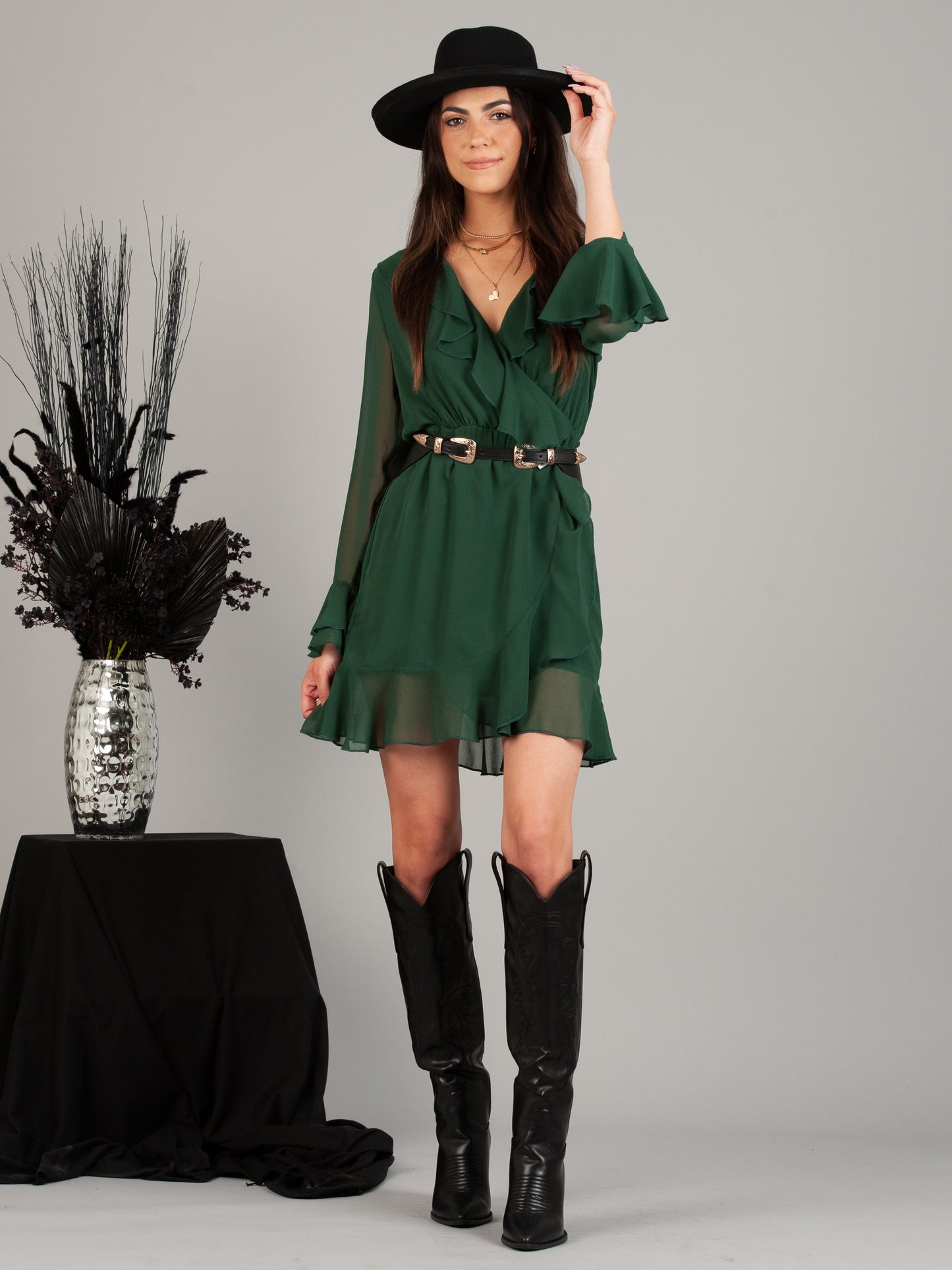 JEB DOUBLE WESTERN BUCKLE CORSETTE BELT - BLACK