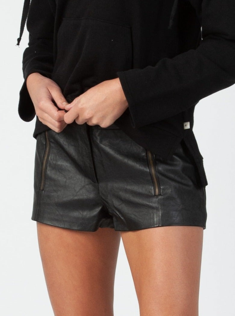 TIFF VEGAN LEATHER SHORTS-BLACK
