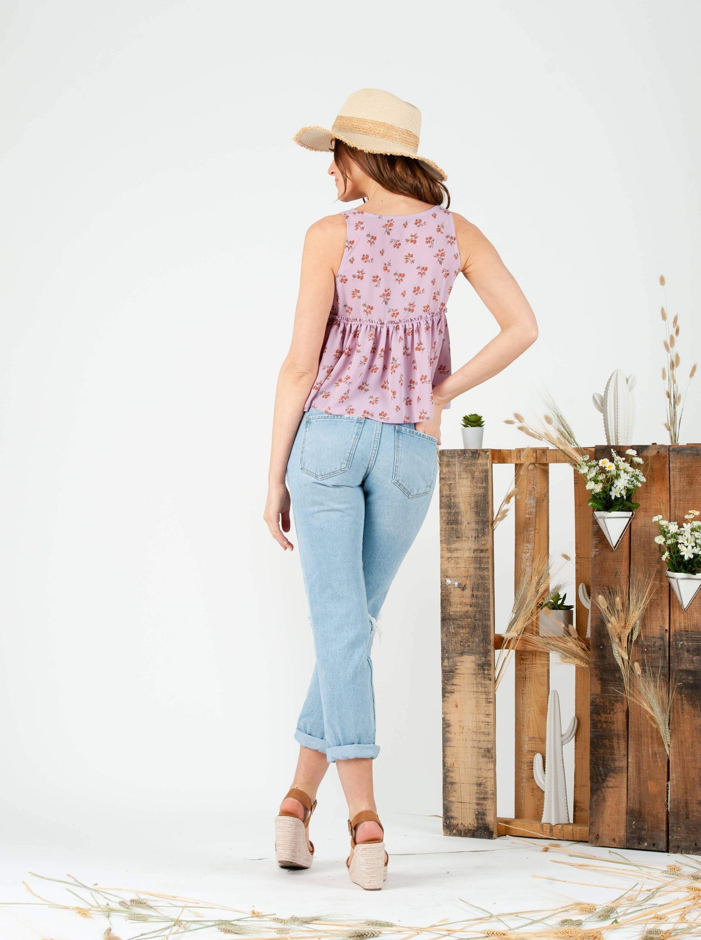 AZALEA BABYDOLL TANK-LAVENDER FLORAL