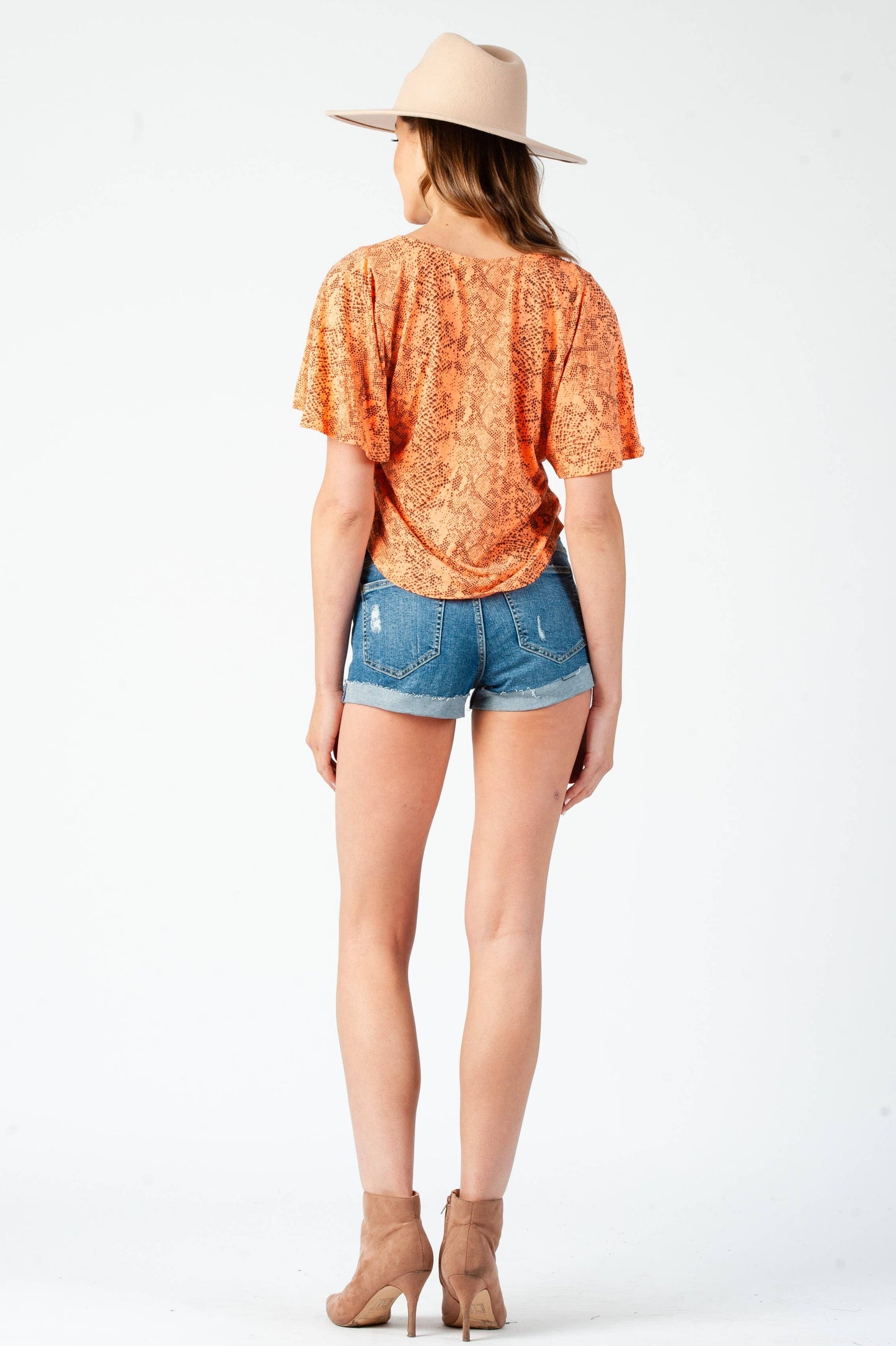 FLUTTER SLEEVE TOP-NEON ORANGE
