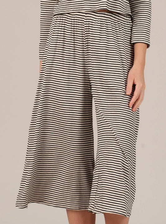 CALYPSO CULOTTE PANT-IVORY W/ BLACK STRIPES