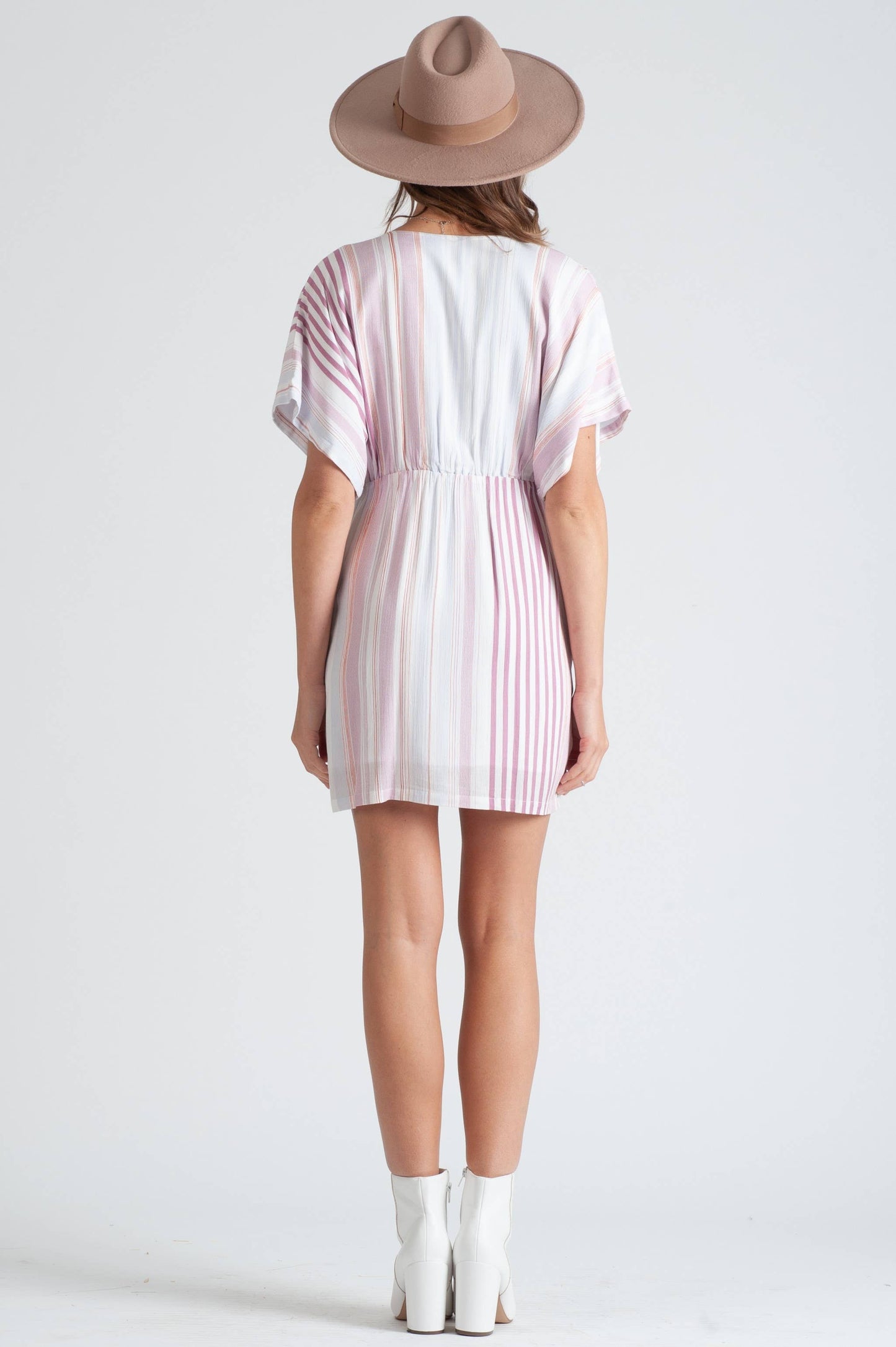 LIZ MULTISTRIPED SURPLICE DRESS-MULTI