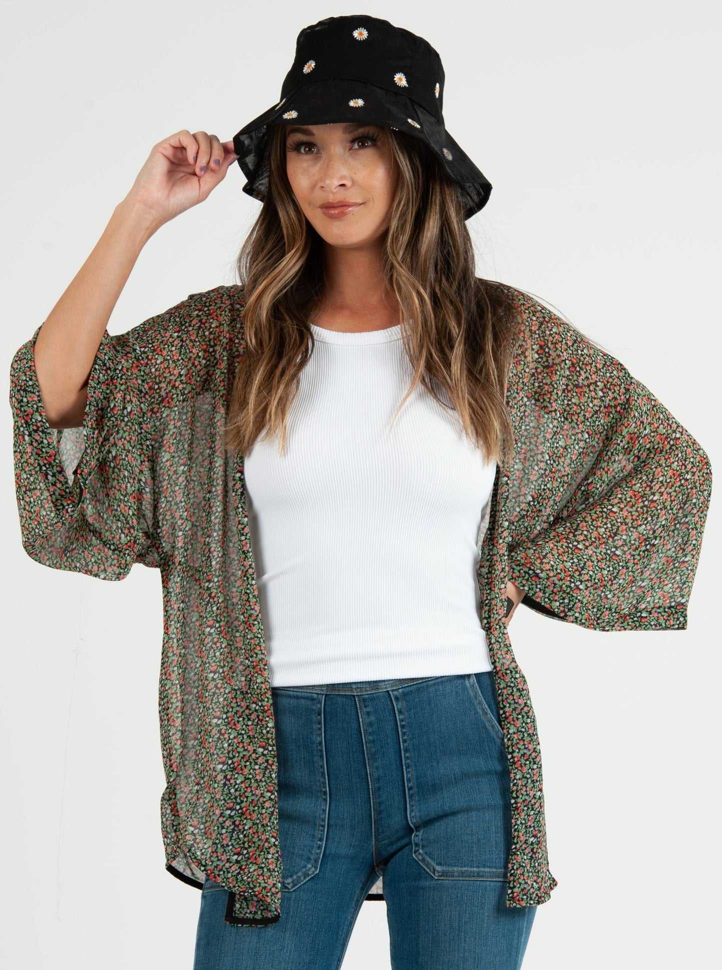 KIM FLORAL KIMONO-BLK DITSY