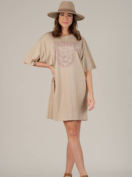 FREEDOM T-SHIRT DRESS-NATURAL