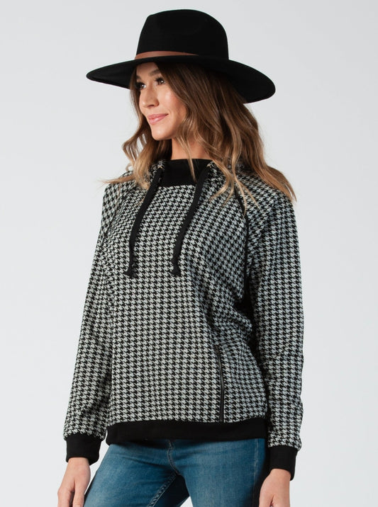 LIGHTWEIGHT HOUNDSTOOTH HOODIE-BW
