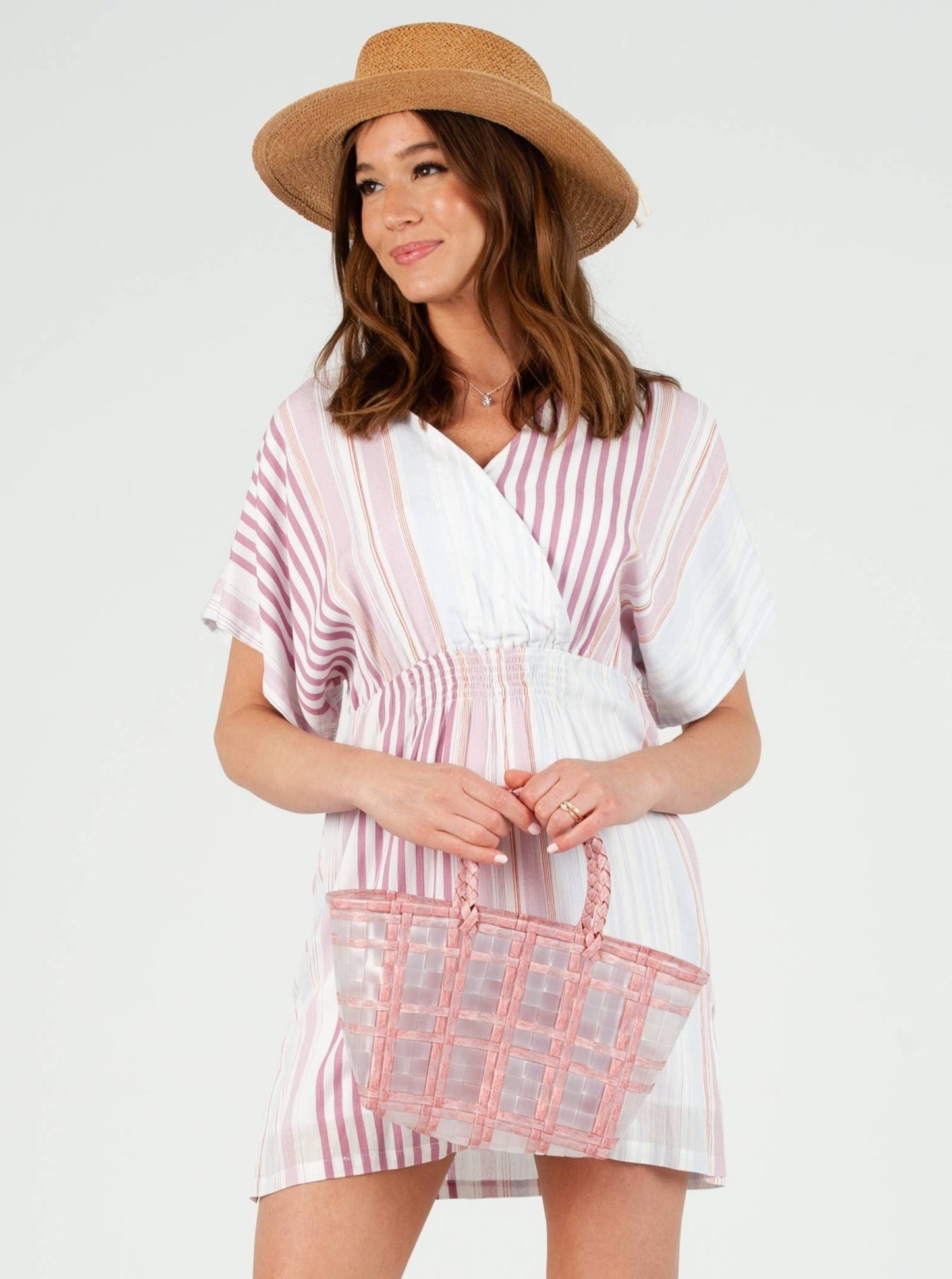 LIZ MULTISTRIPED SURPLICE DRESS-MULTI