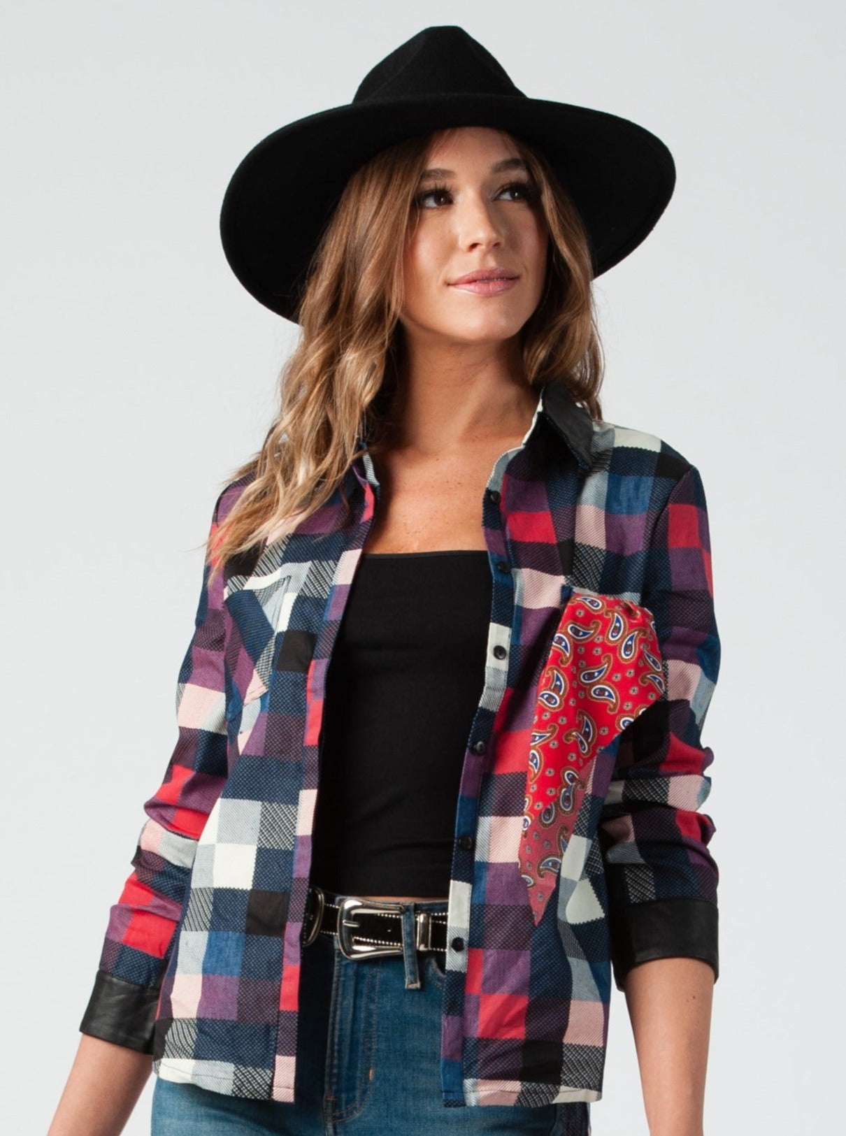 PLAID PATCHWORK BUTTON DOWN