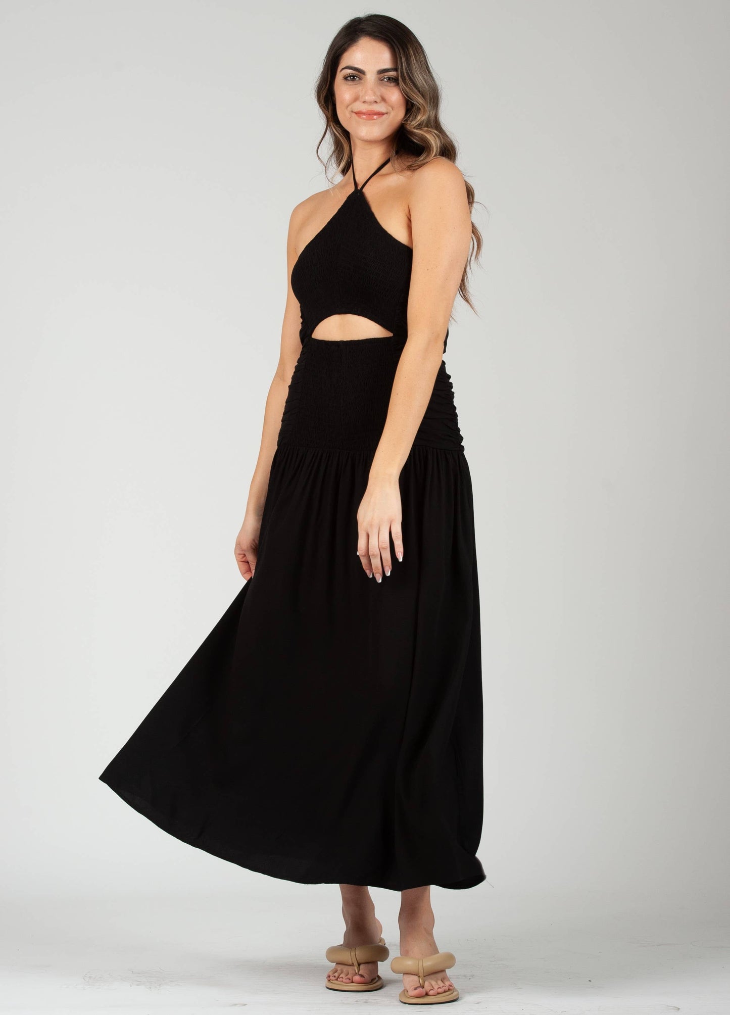 BLACK HALTER DRESS