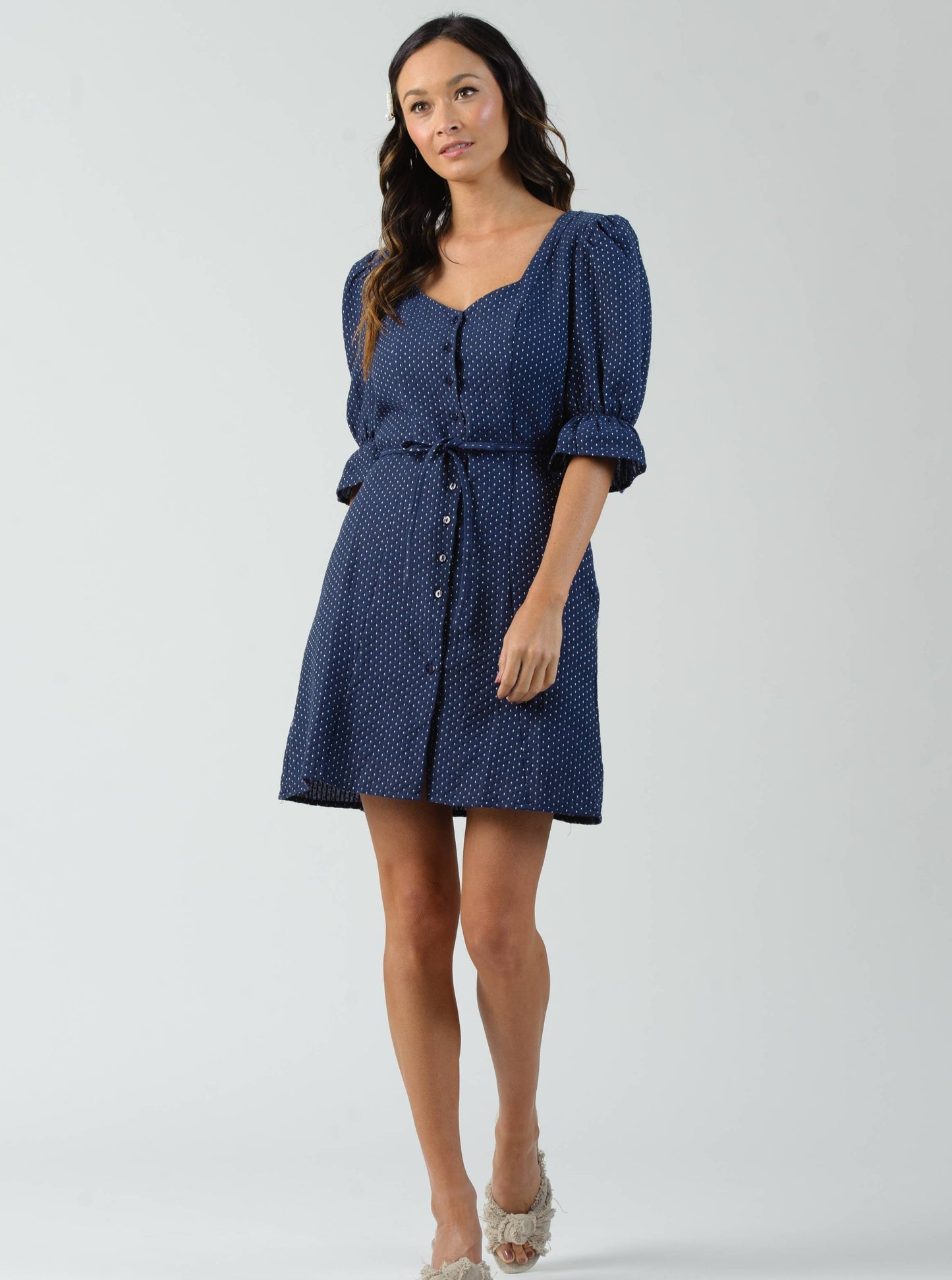 AZAMI PRINCESS SEAM DRESS-NAVY DOTS