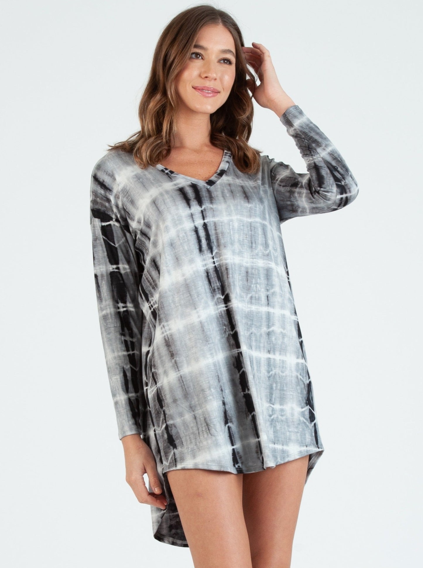 Linda Drop Shoulder Bamboo Tie Dye Lounge Slit Dress