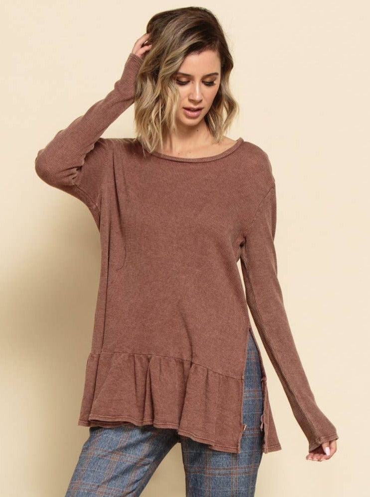 JOURNEY PEPLUM KNIT TUNIC-MAUVE THERMAL
