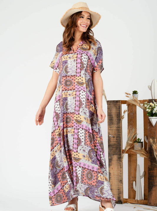 LAVENDER PATCH MAXI DRESS-