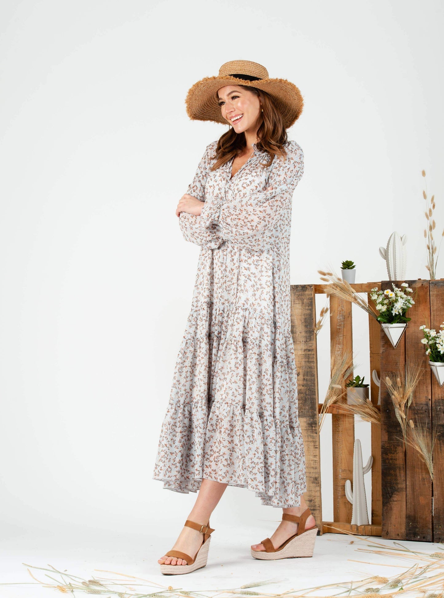 BELLEROSE MAXI DRESS-D BLUE FLORAL