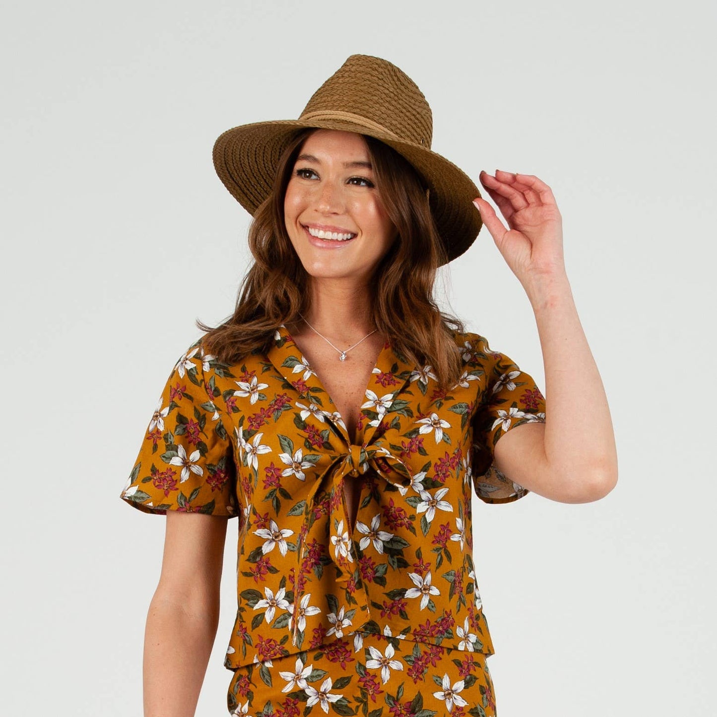 GILA TIE FRONT TOP-MUSTARD FLORAL