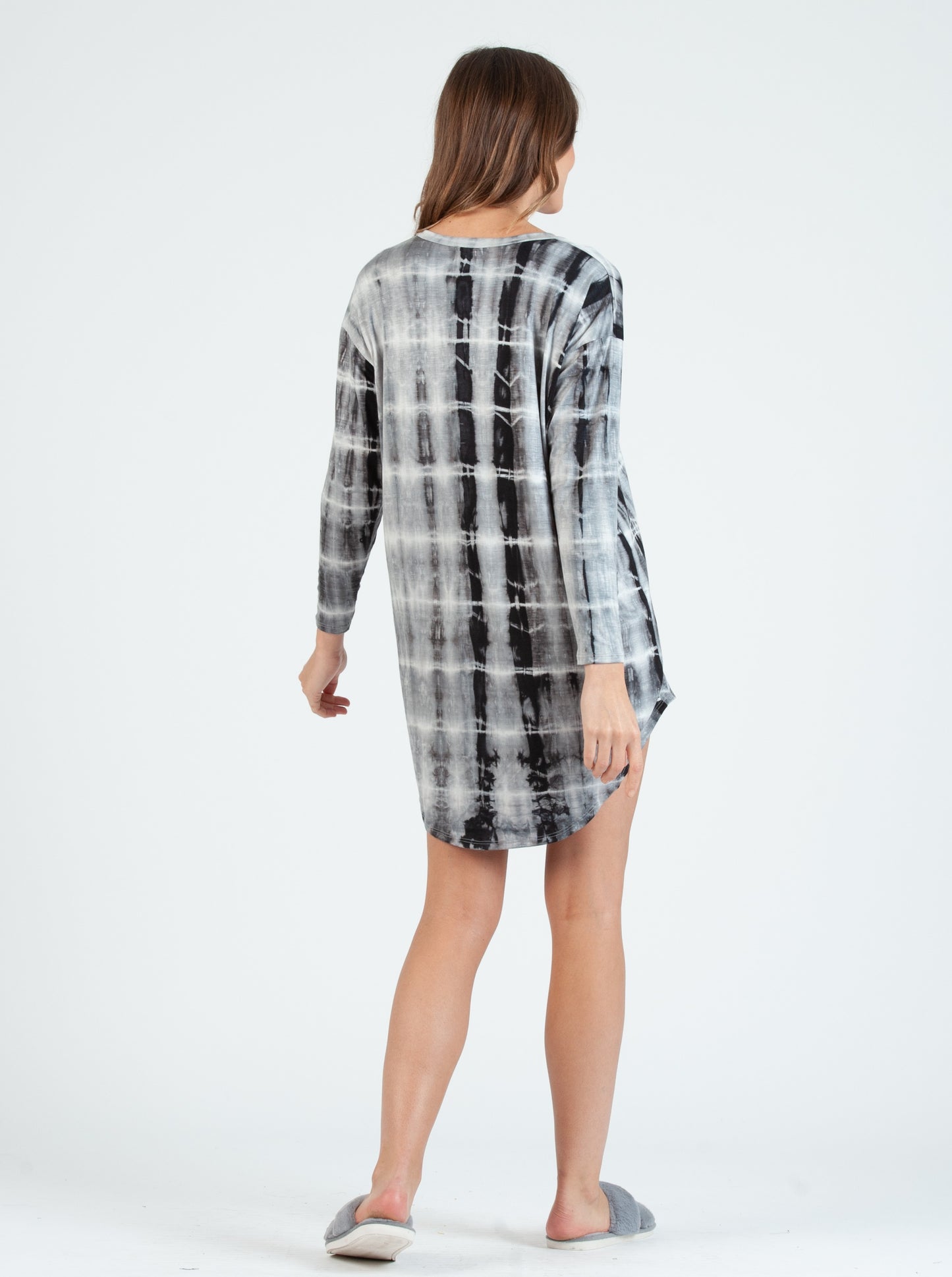 Linda Drop Shoulder Bamboo Tie Dye Lounge Slit Dress