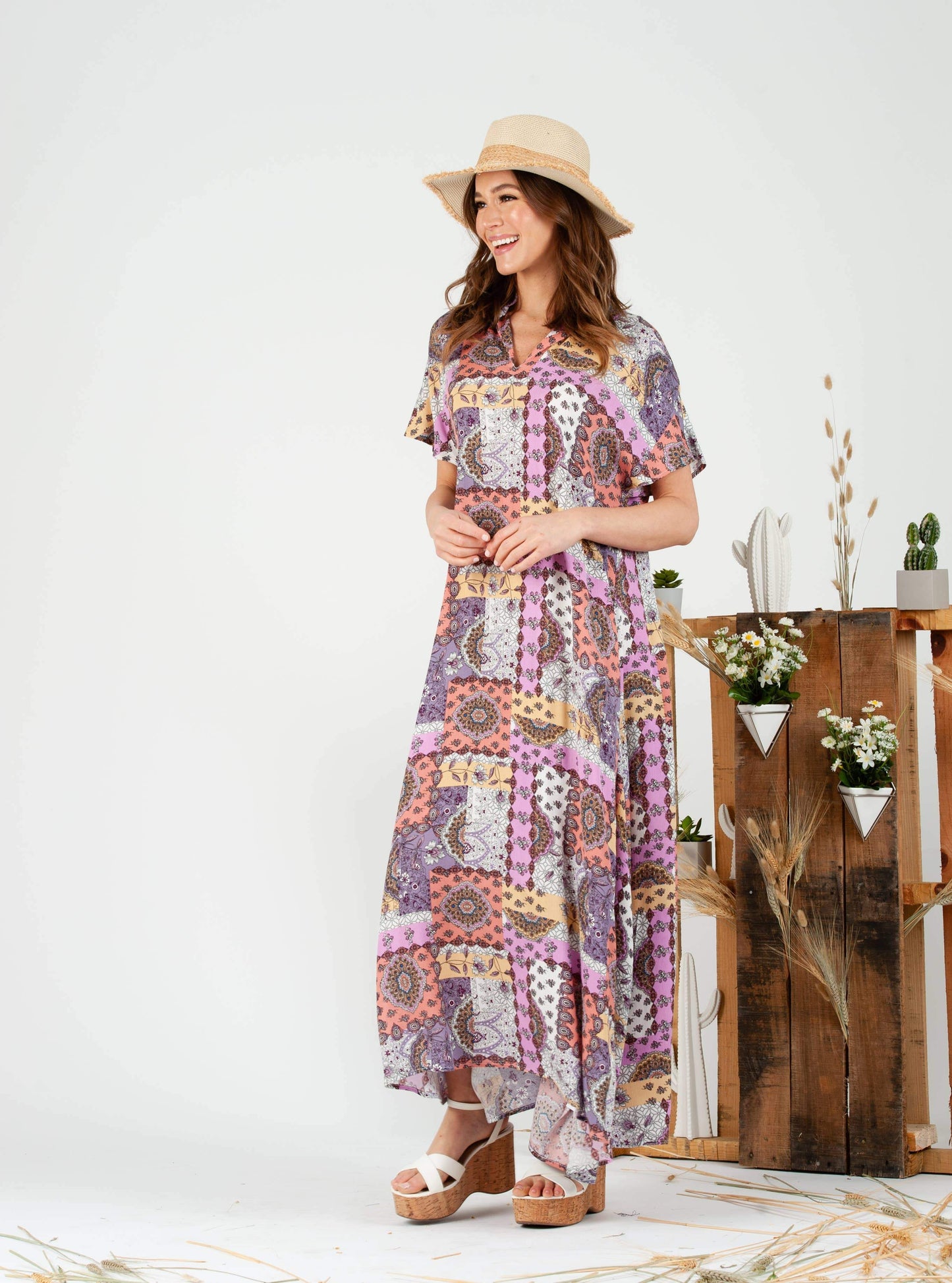 LAVENDER PATCH MAXI DRESS-