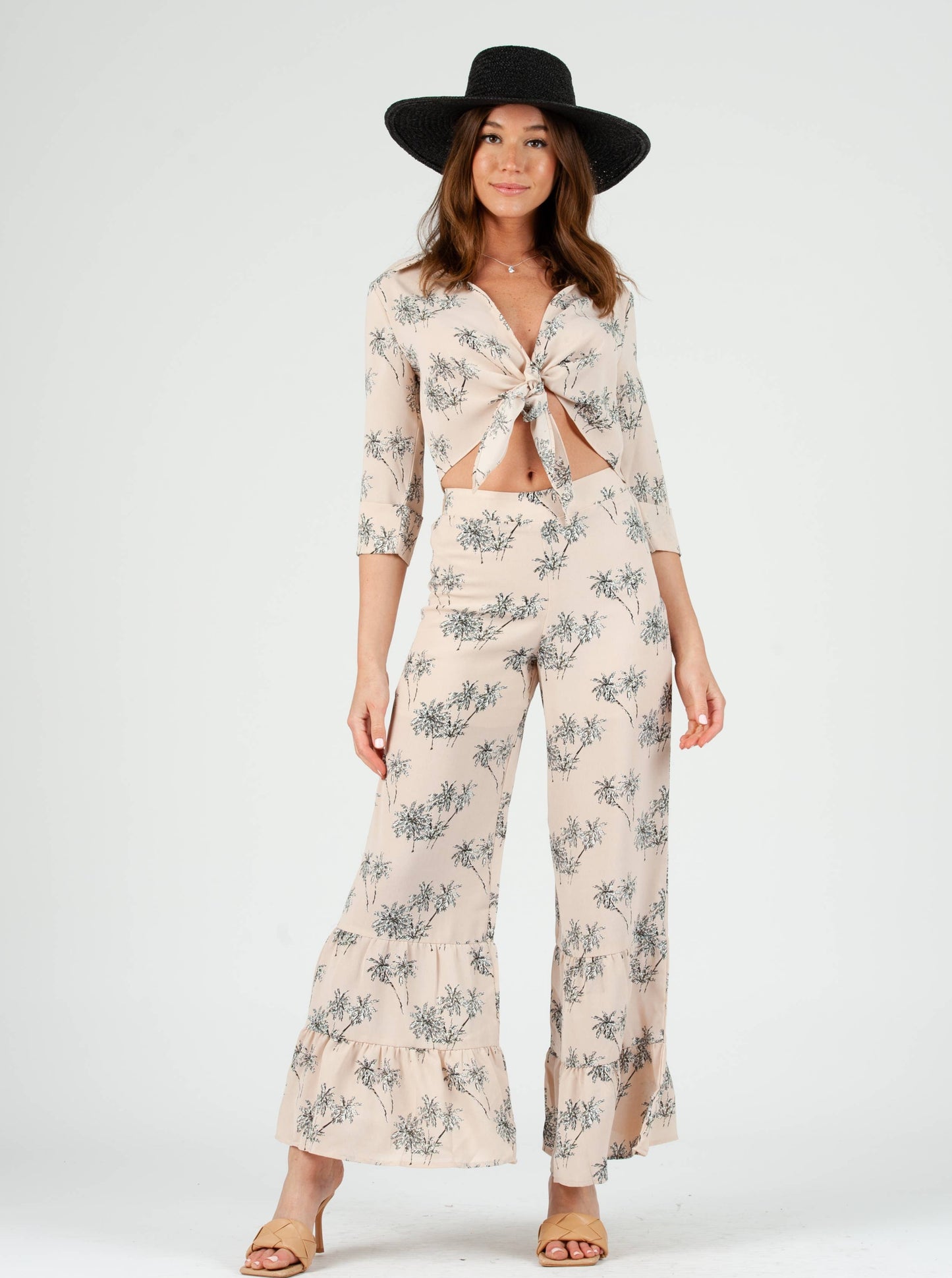 NIXIE FRONT TIE BLOUSE-SANDY PALM