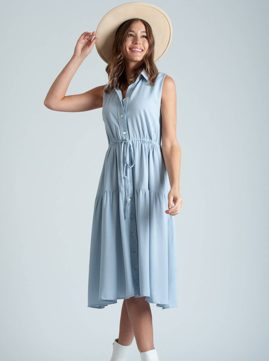 THETIS BUTTON FRONT MIDI DRESS-SKY BLUE