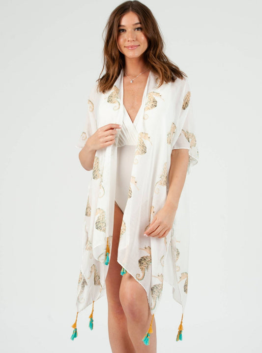 SEAHORSE PRINTED KIMONO-MUSTARD