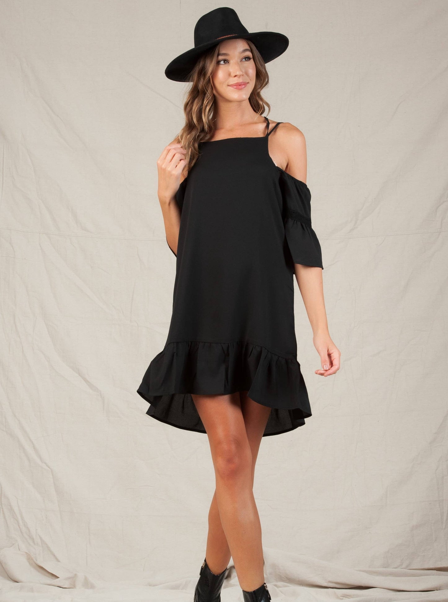 JULES COLD SHOULDER DRESS-BLACK