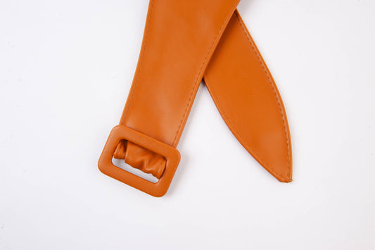 TISHA SQ BUCKLE VEGAN BELT - CAMEL