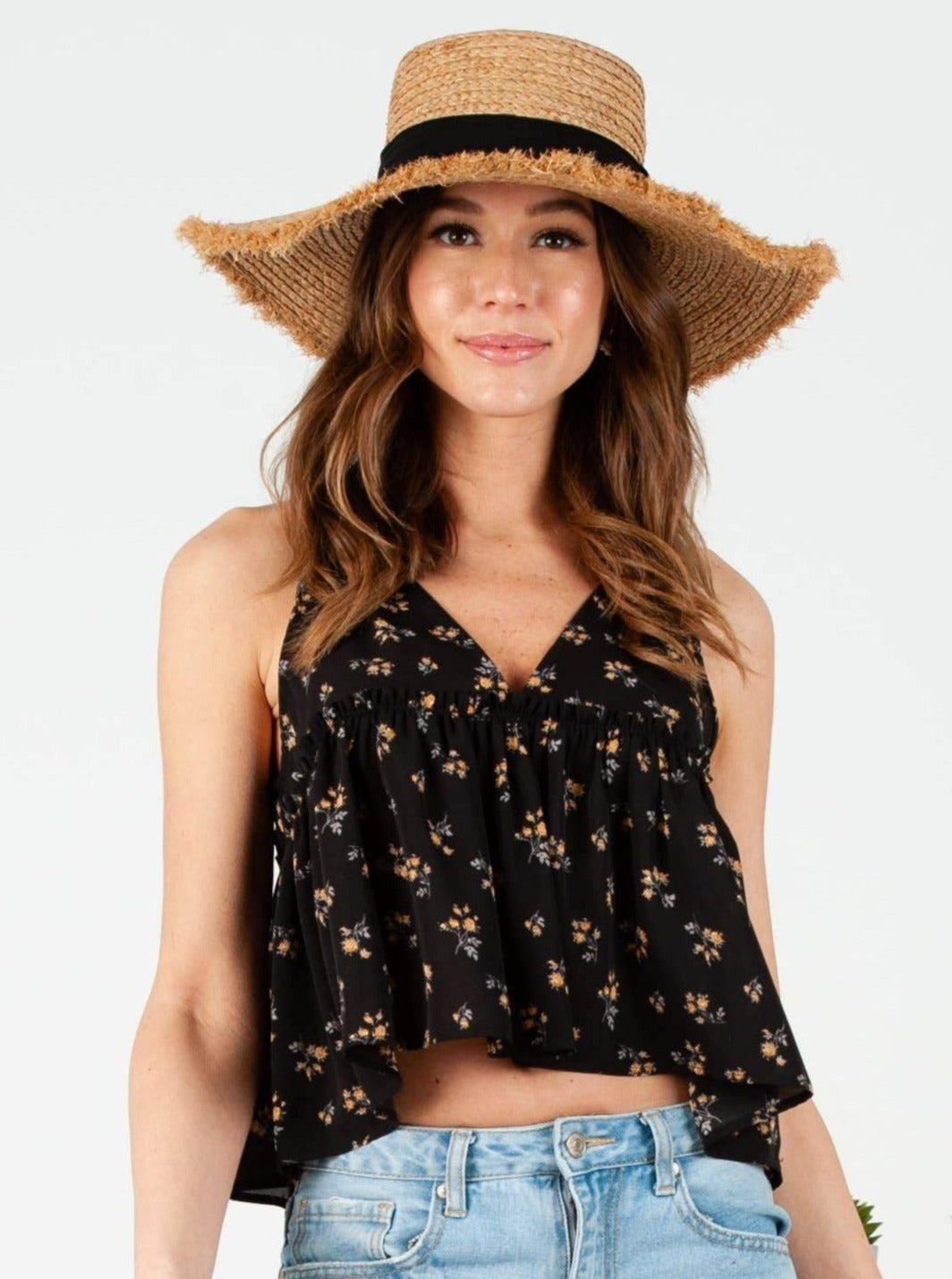 AZALEA BABYDOLL TANK-BLACK FLORAL