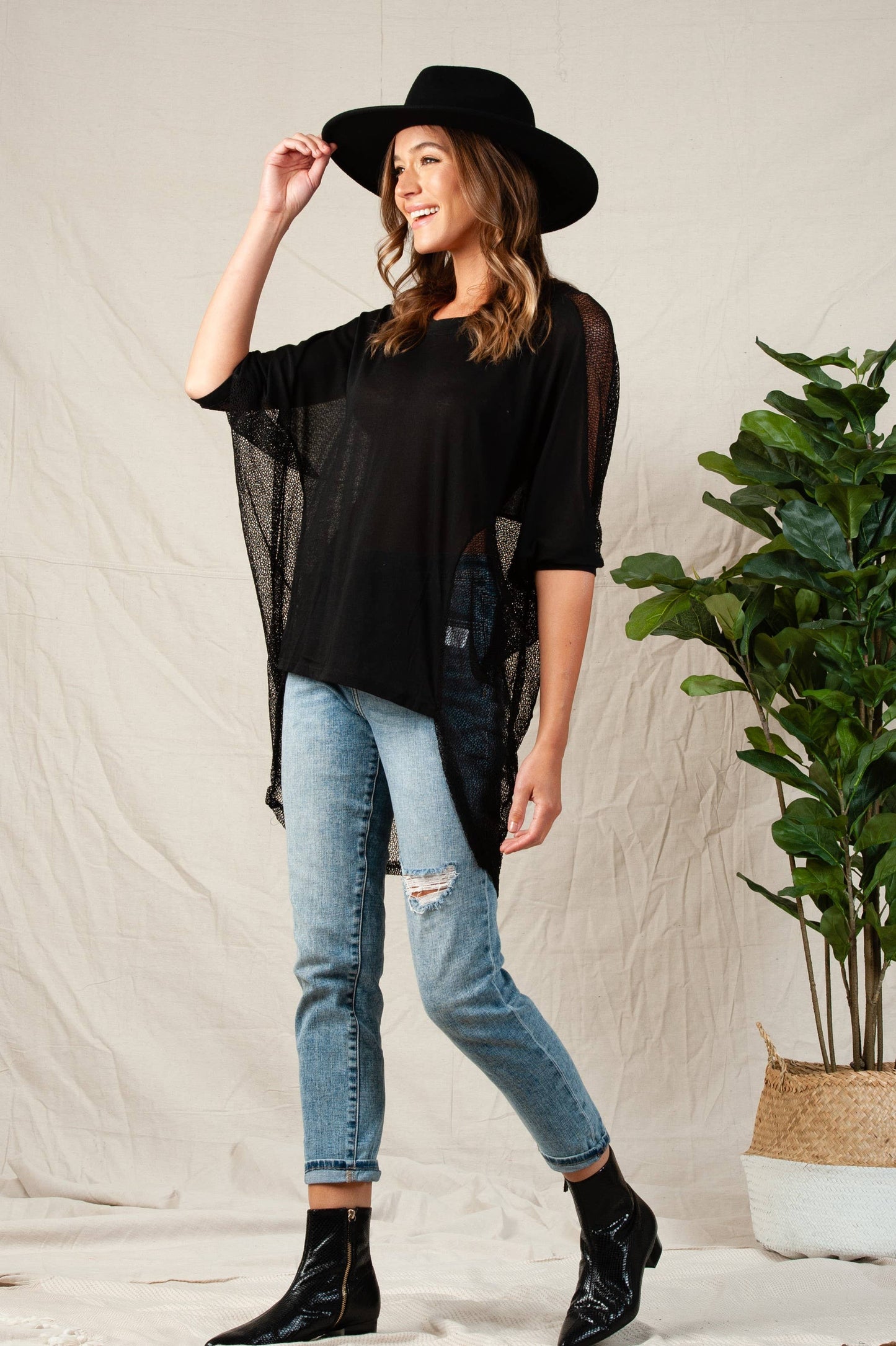 MESH MIXED HI LO TOP-BLACK