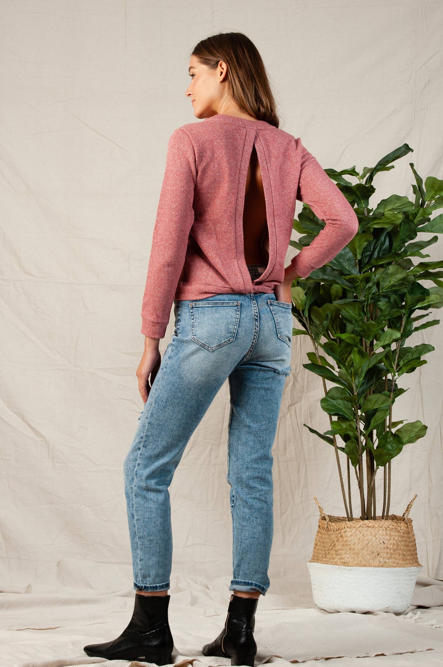 TIE BACK PULLOVER-HEATHERED RED