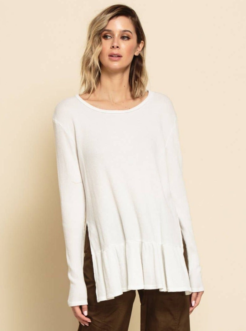 JOURNEY PEPLUM KNIT TUNIC-WHITE