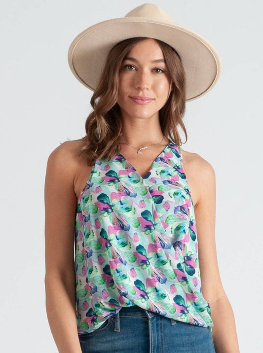 DANNI TULIP WRAP TOP-BLUE FLORAL