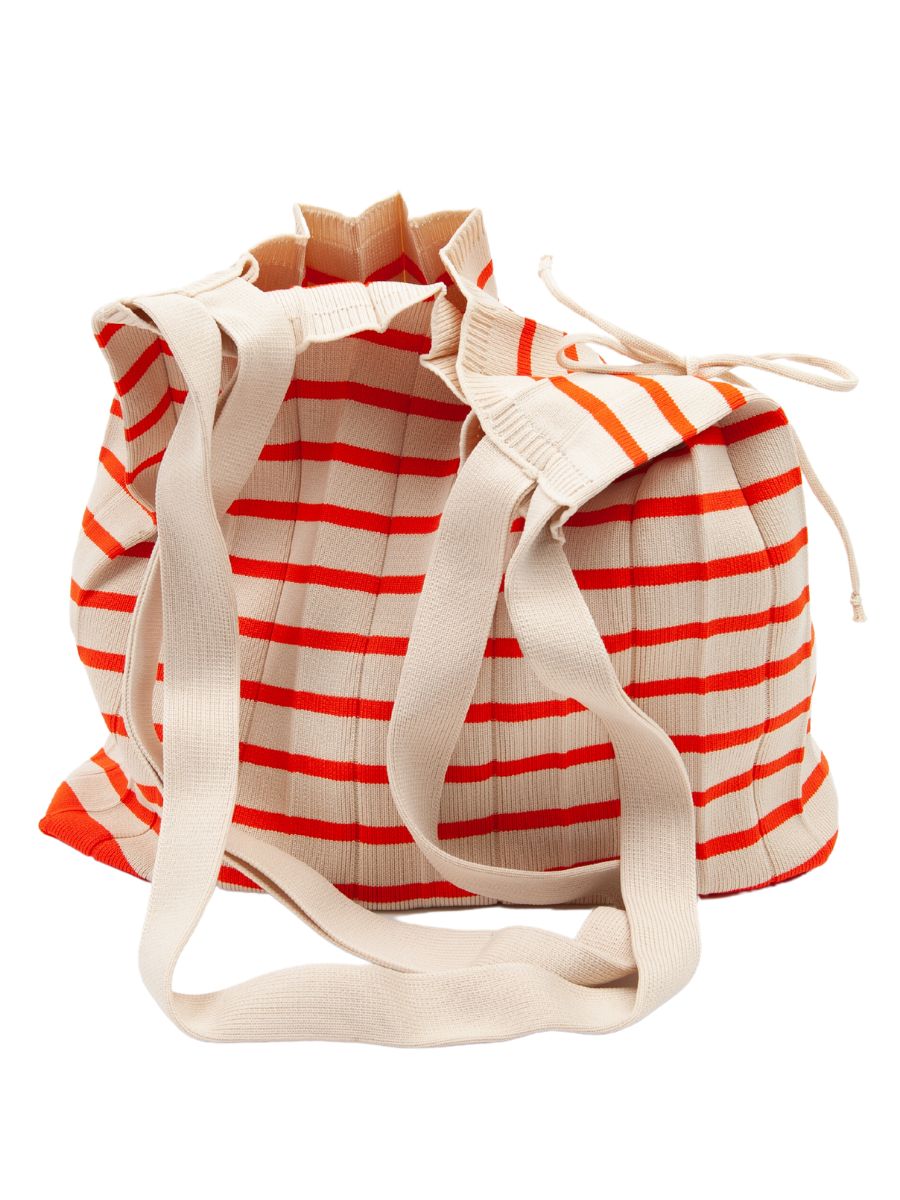 ACCORDION KNIT TOTE BAG-RED