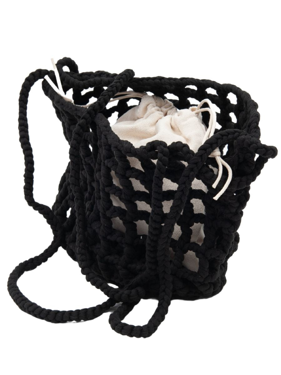 BY THE SEA WOVEN ROPE SHOULDER BAG-BLACK