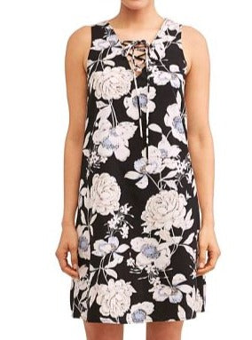 KATIE PRINTED LACE UP DRESS-BLOOM BLACK