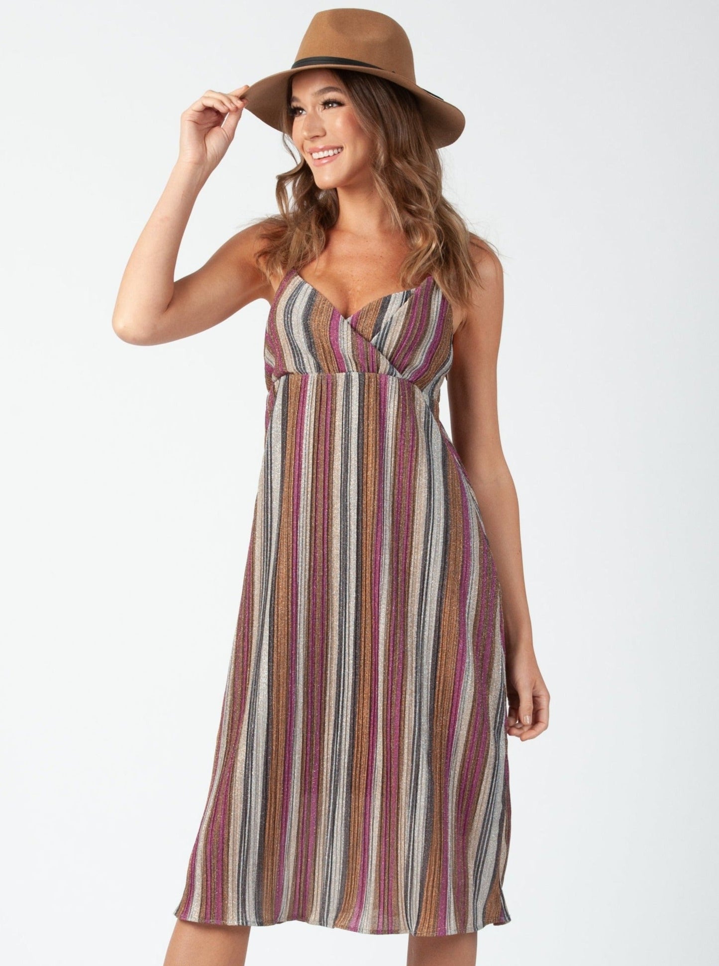 Women's Striped Lurex Midi Dress