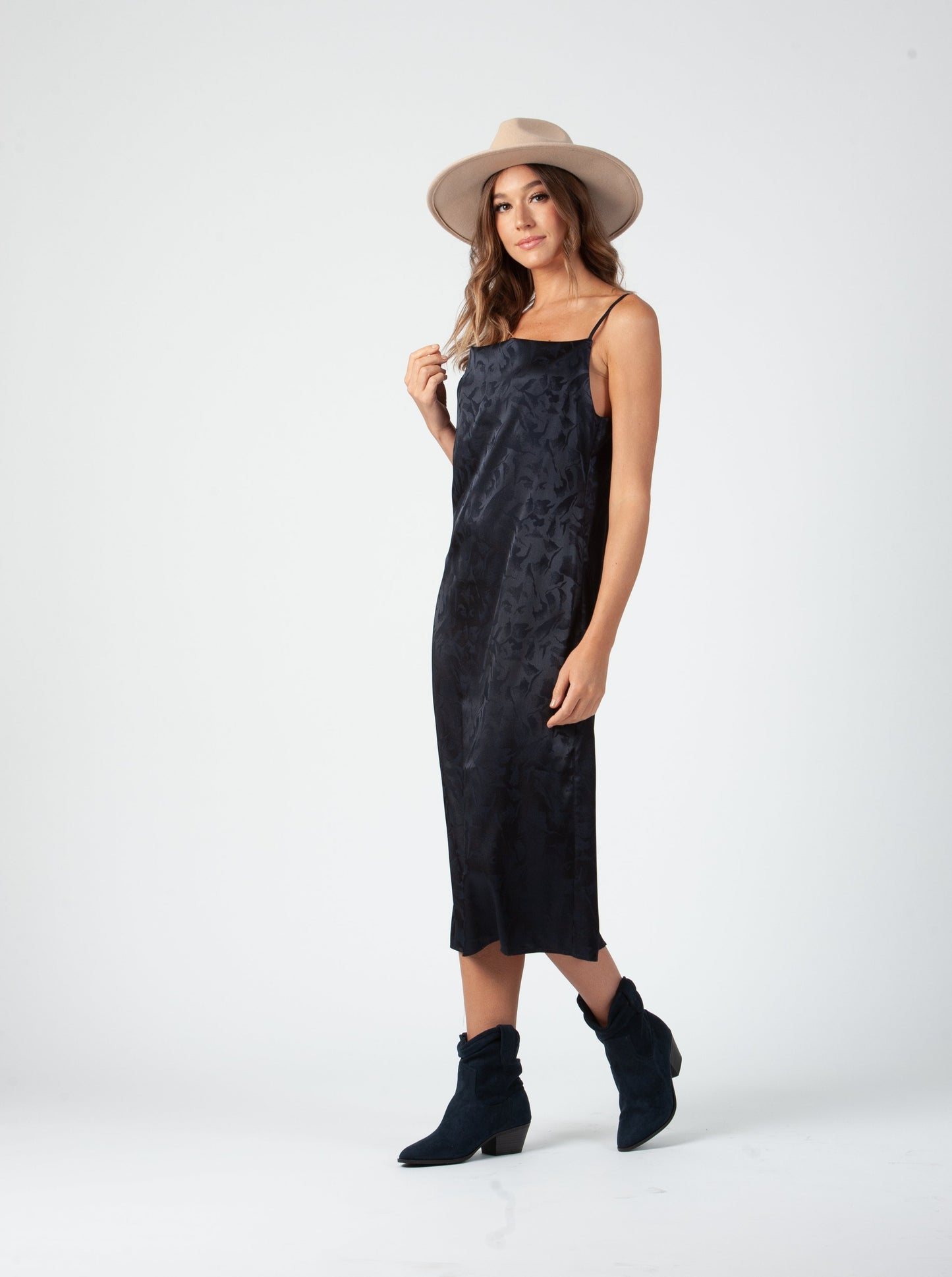 ROBIN BIAS CUT MIDI DRESS-NAVY