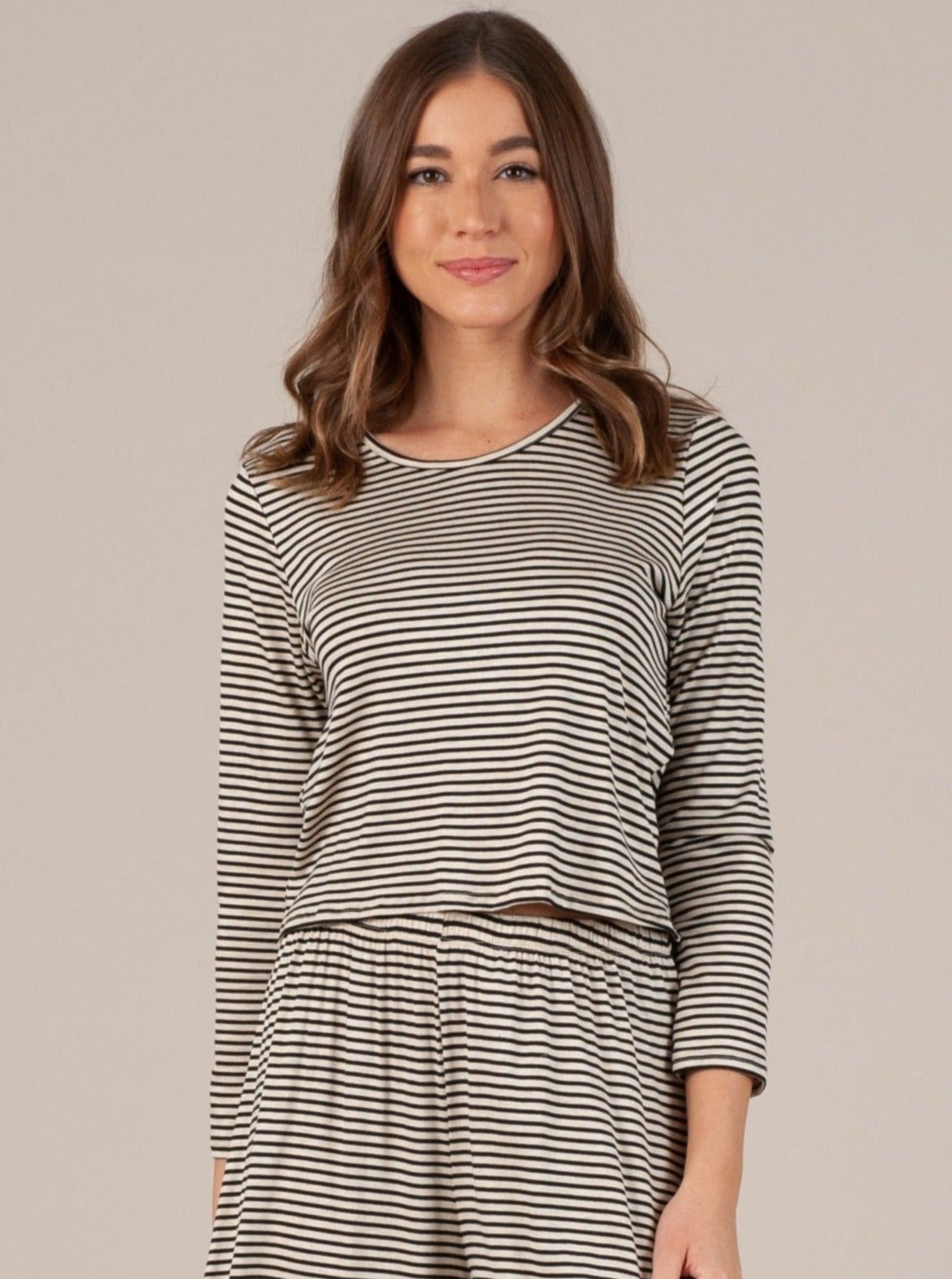 CALYPSO TOP-IVORY W/ BLACK STRIPES