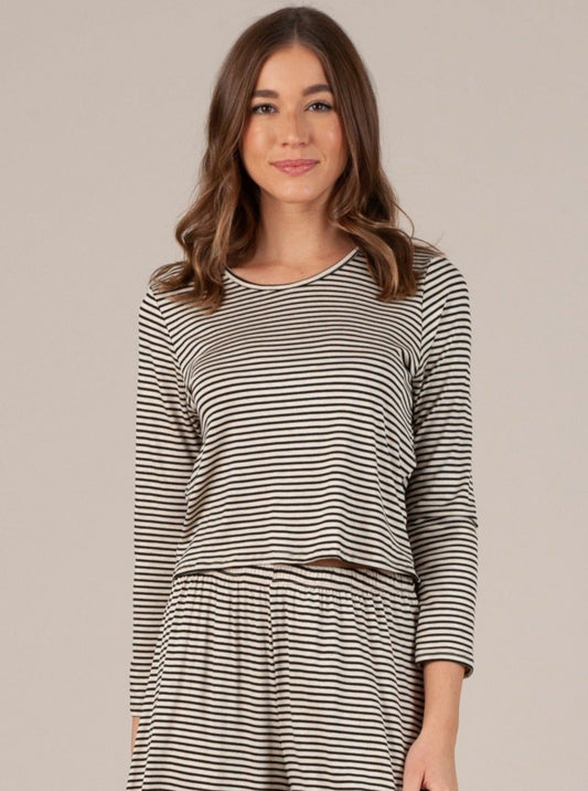 CALYPSO TOP-IVORY W/ BLACK STRIPES