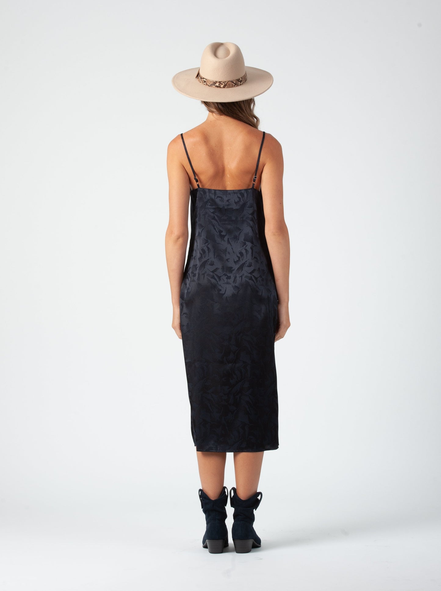 ROBIN BIAS CUT MIDI DRESS-NAVY