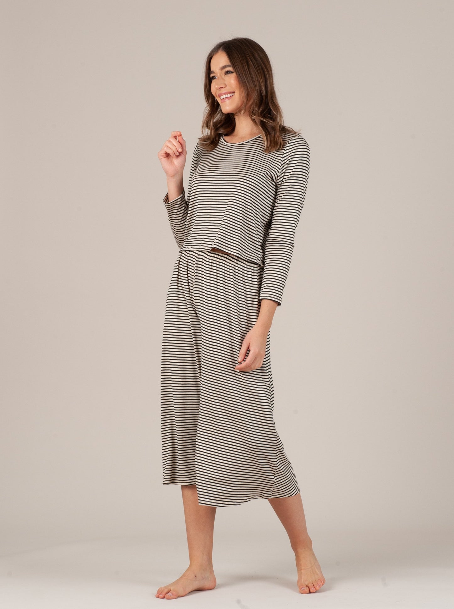 CALYPSO TOP-IVORY W/ BLACK STRIPES