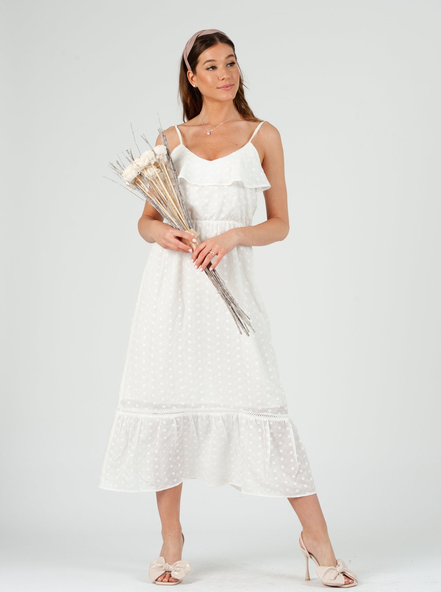 DANA RUFFLE DETAIL MAXI DRESS-WHITE