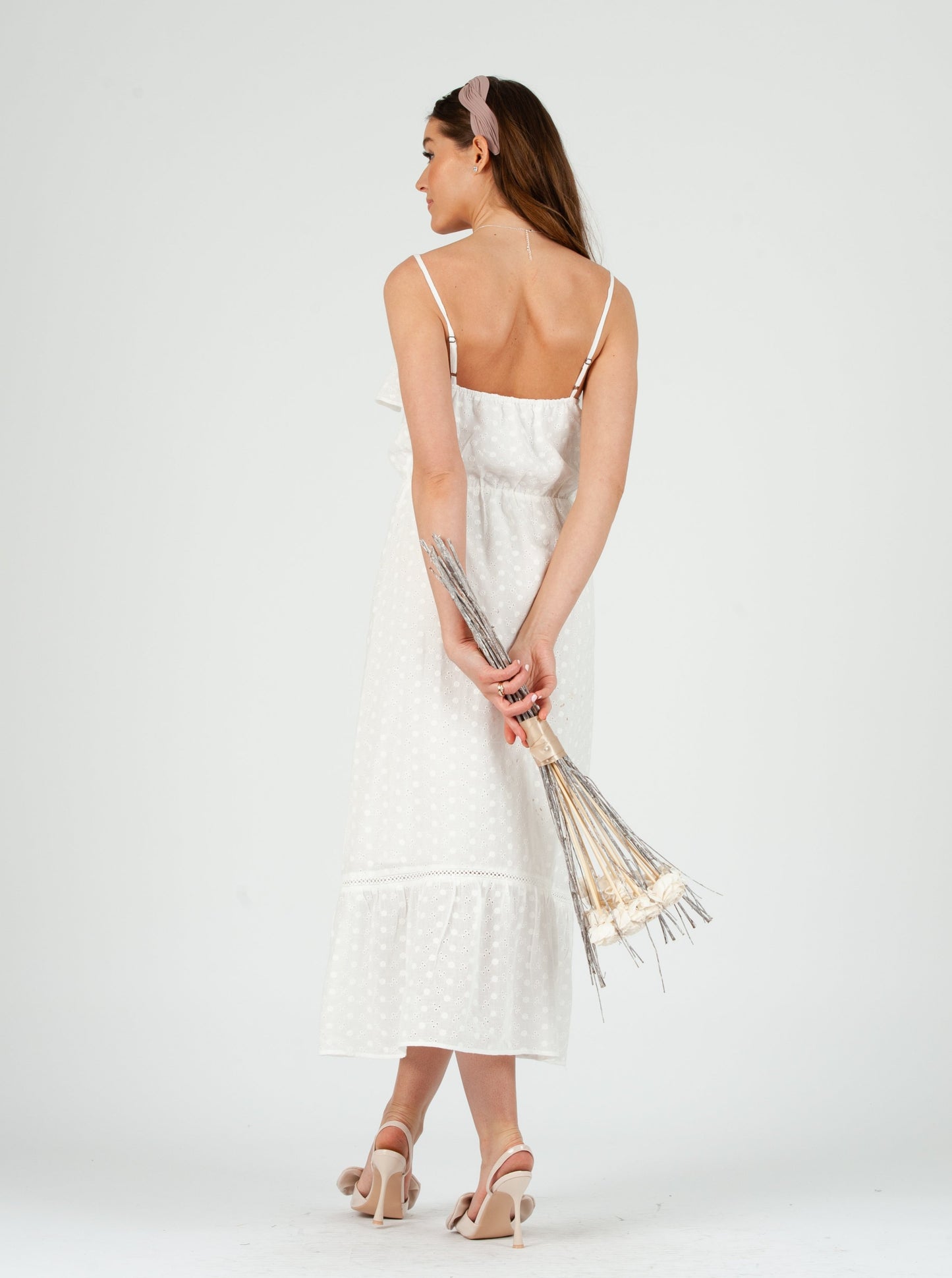 DANA RUFFLE DETAIL MAXI DRESS-WHITE