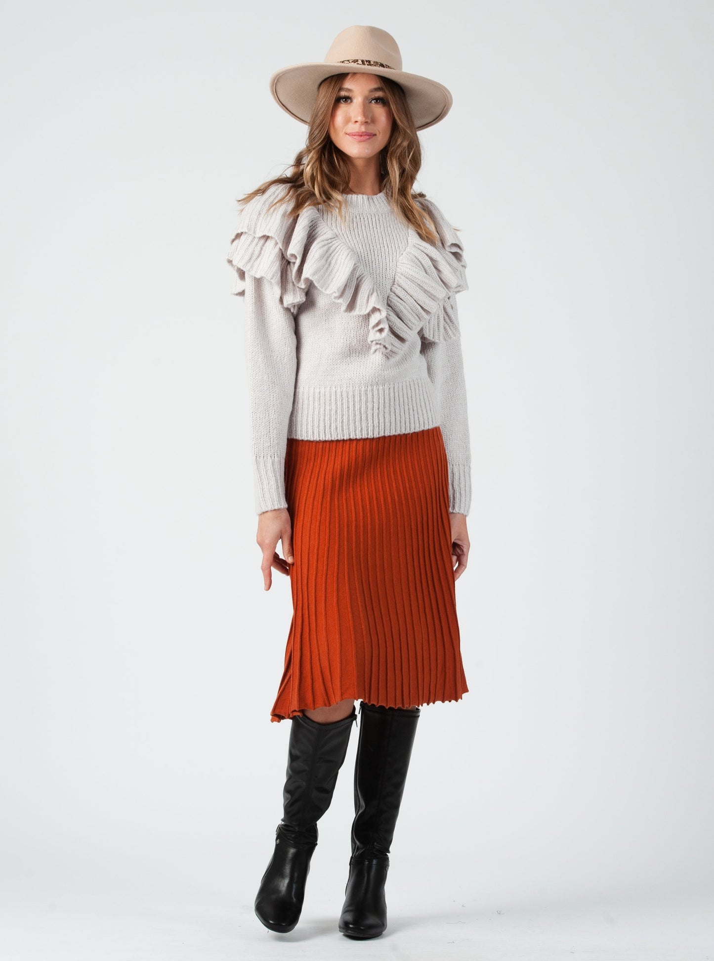 VEE SWEATER MIDI SKIRT-RUST