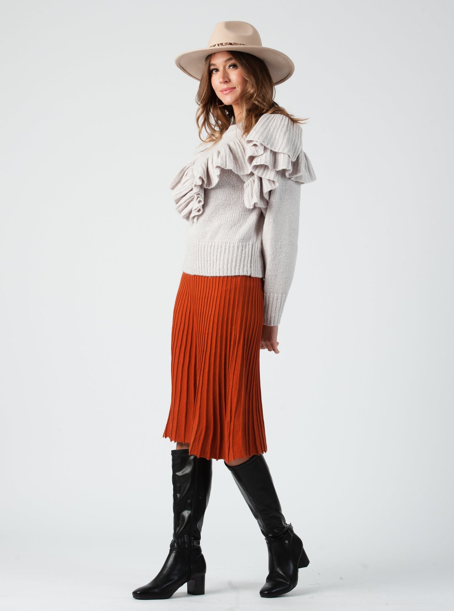 VEE SWEATER MIDI SKIRT-RUST
