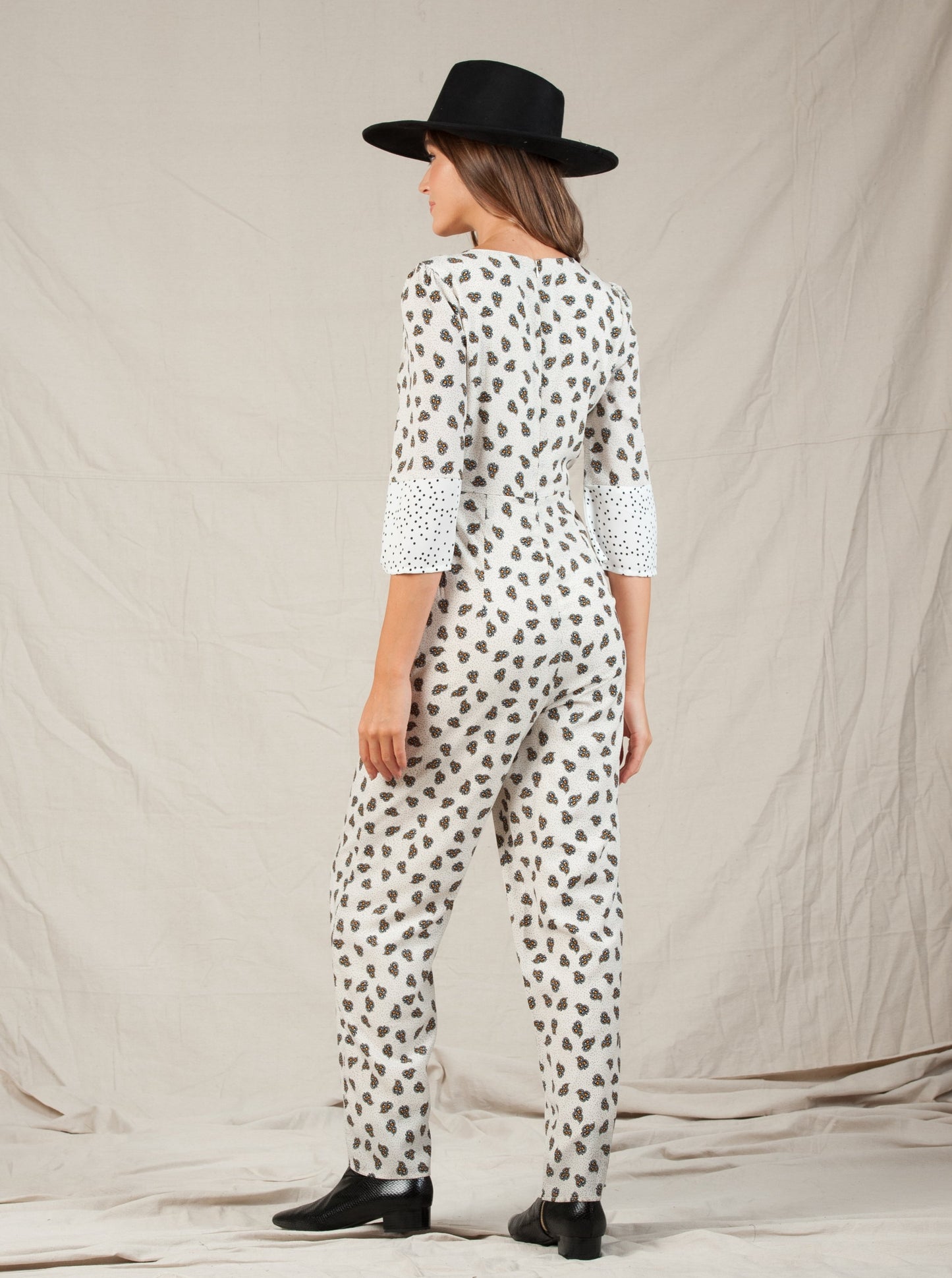 CHAYA V-NECK JUMPSUIT-CREAM MULTI DOT